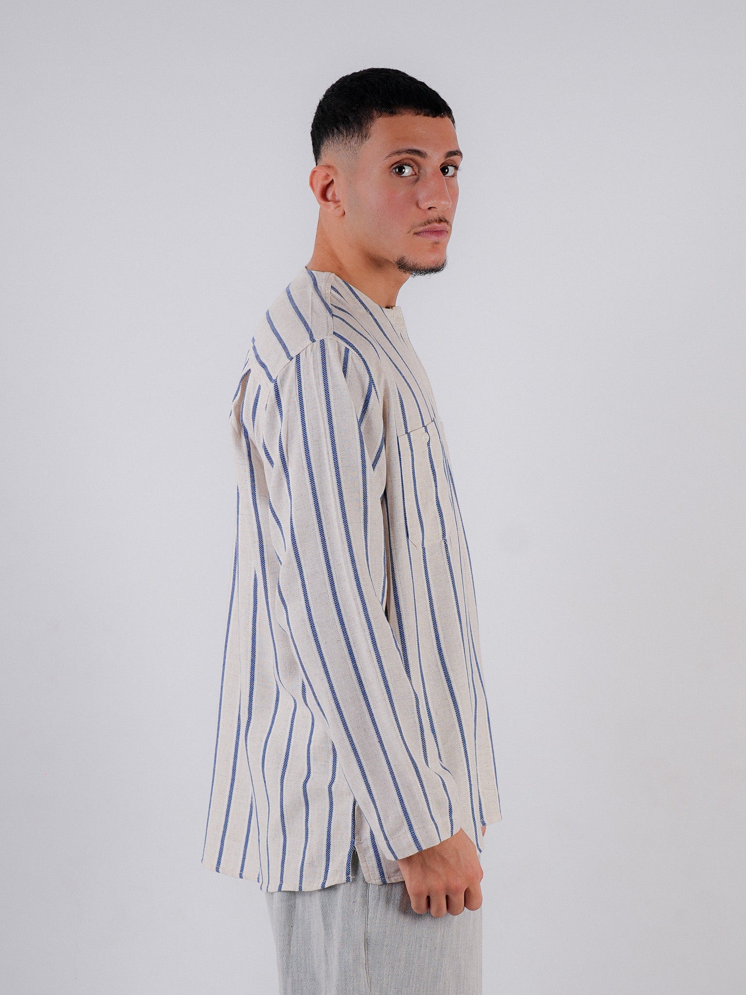 Hemd Marwan – Blau Beige Streifen