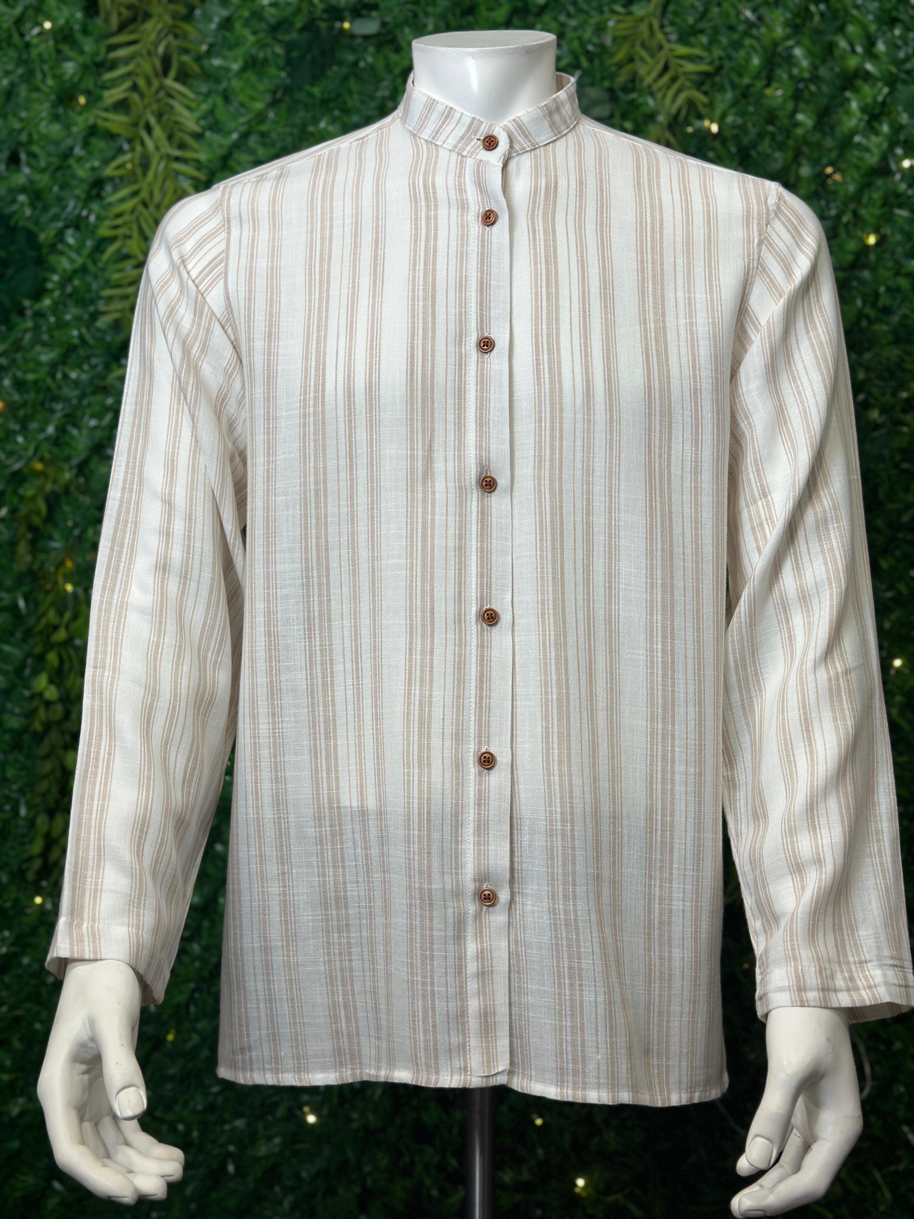 Gestreiftes Hemd, weiß/beige