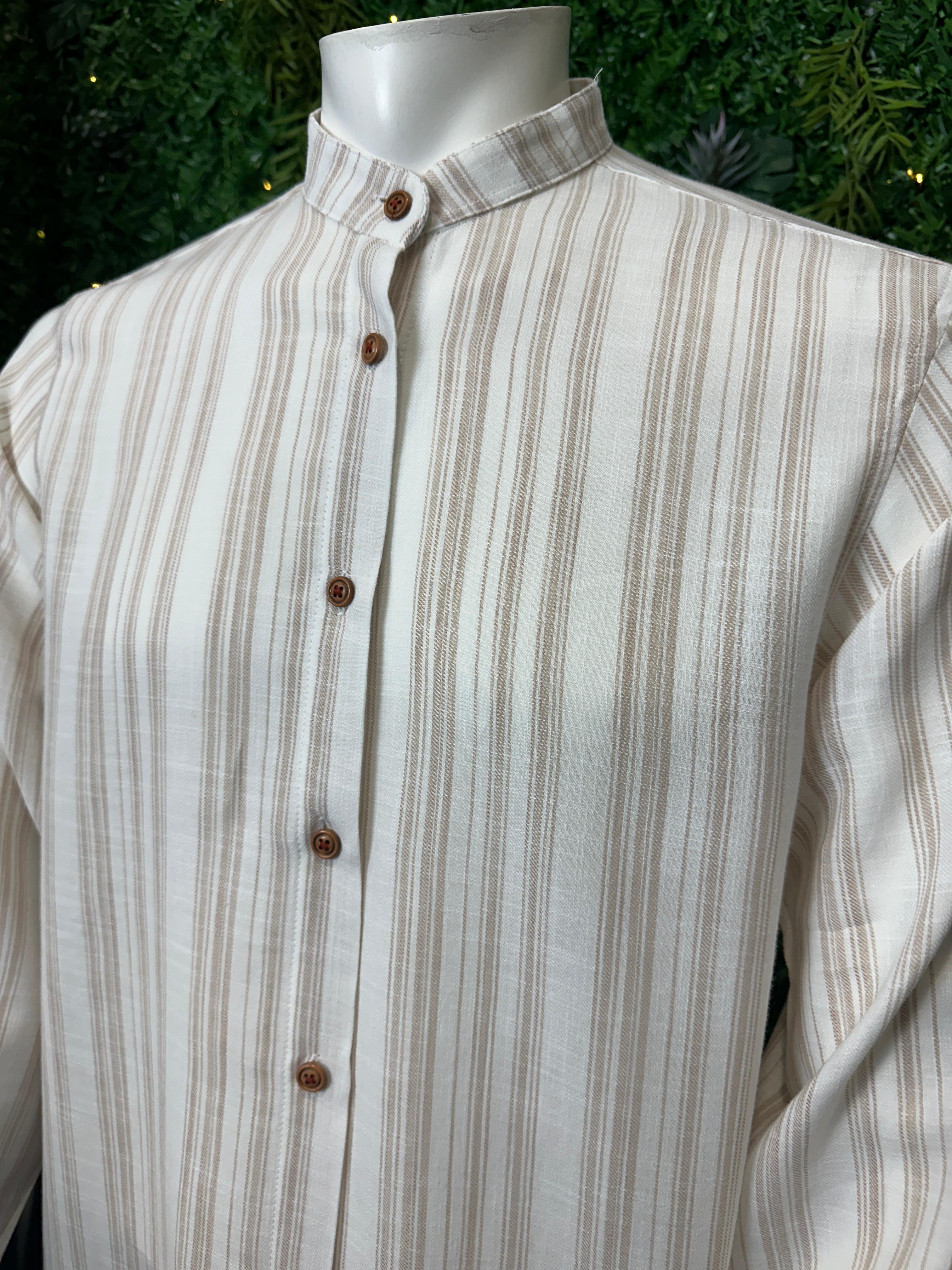 Gestreiftes Hemd, weiß/beige