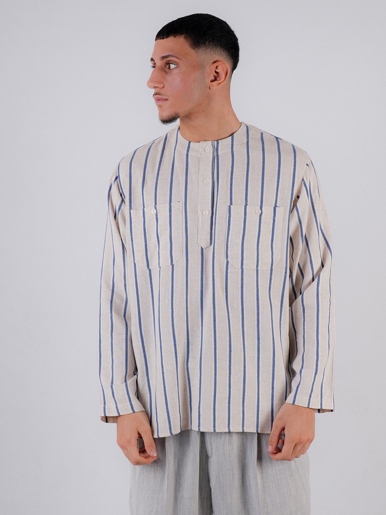 Hemd Marwan – Blau Beige Streifen