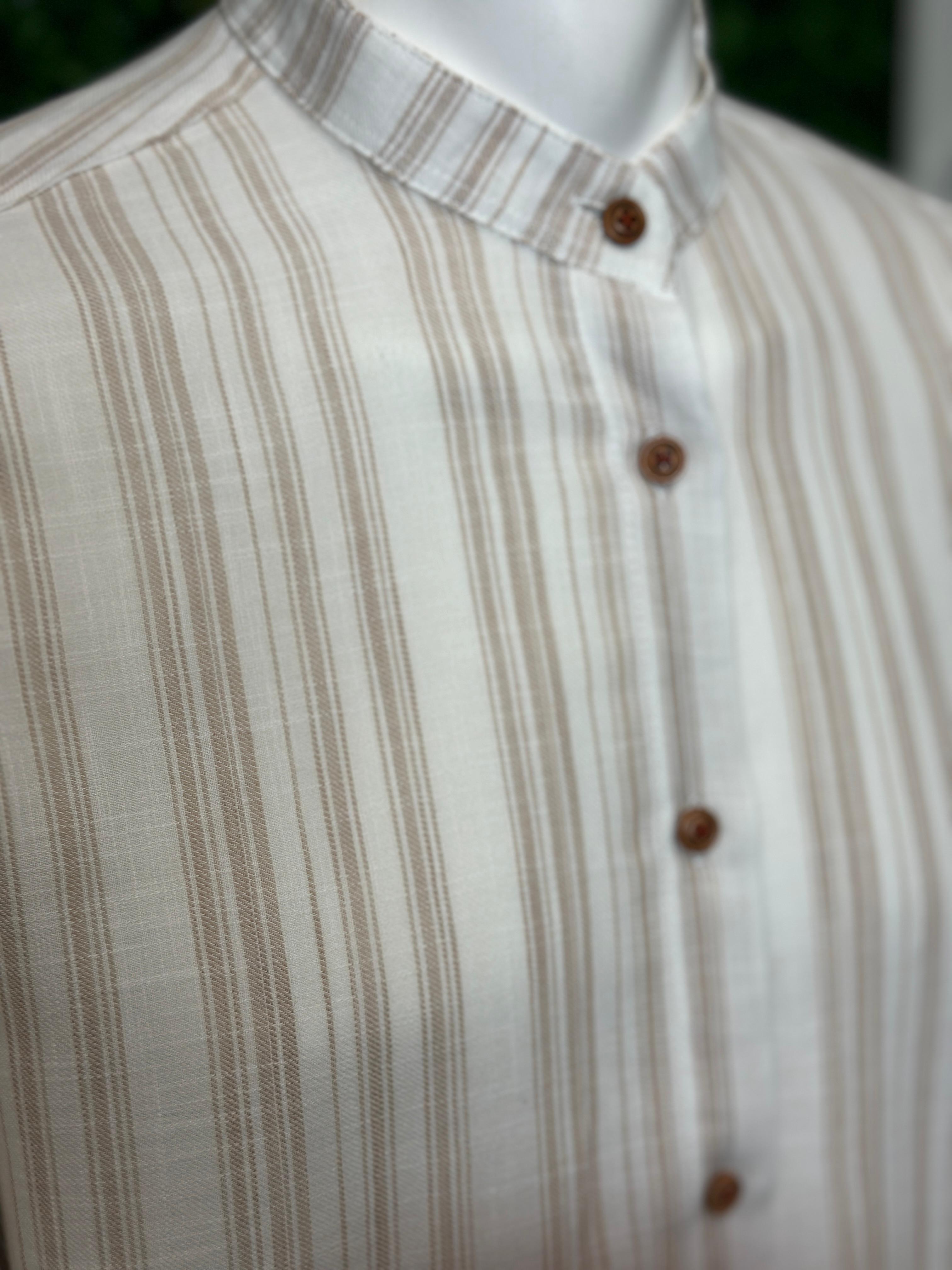 Gestreiftes Hemd, weiß/beige